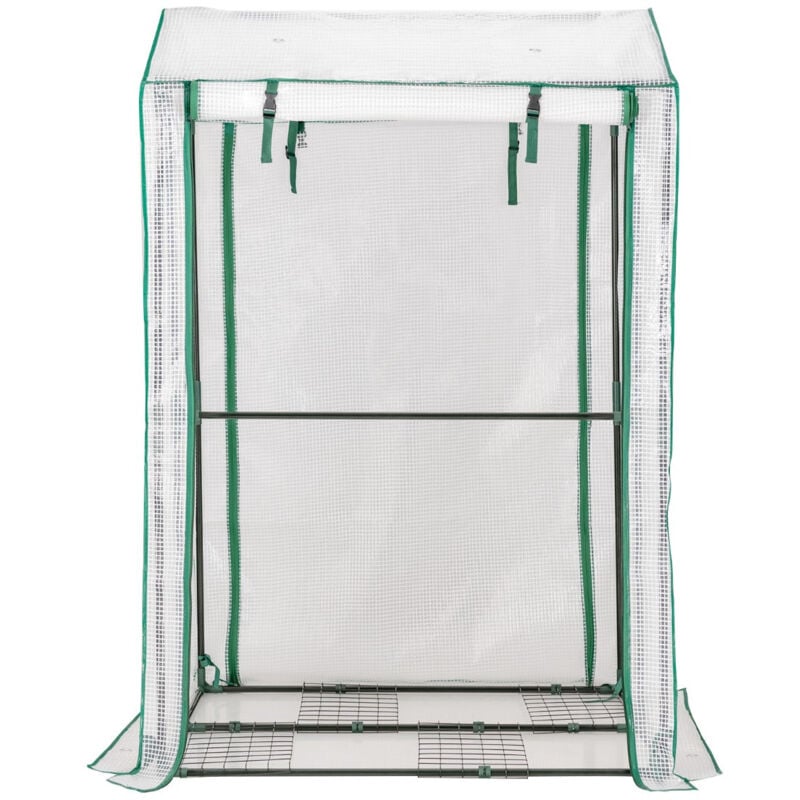 foto del prodotto helloshop26 serra da giardino per balcone interno ed esterno serra portatile 100 cm x 81 cm x 150 cm con struttura in acciaio bianco