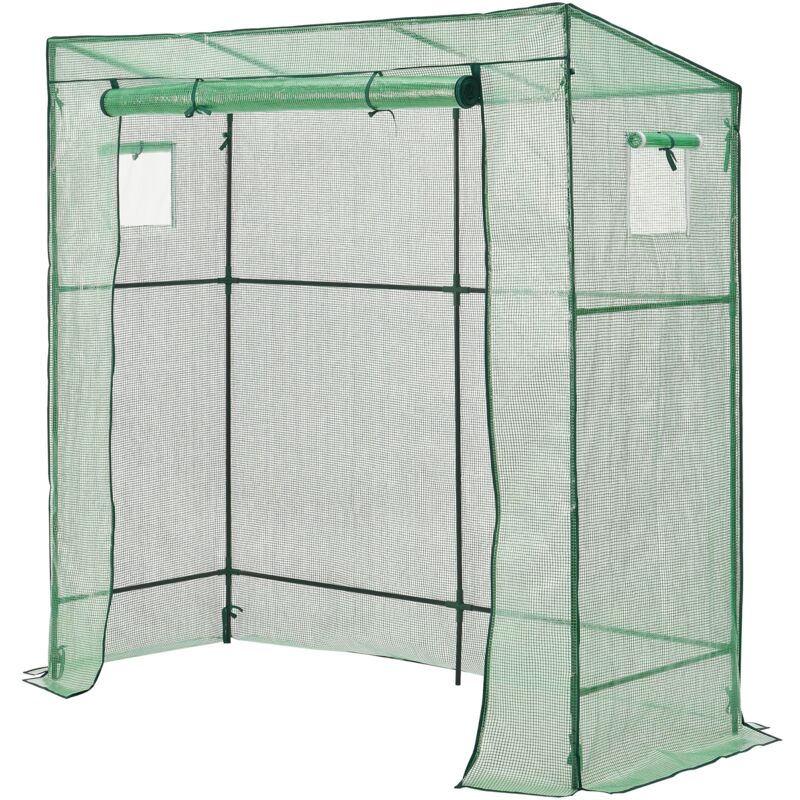 foto del prodotto helloshop26 serra per pomodori in acciaio e polietilene con porta e 2 finestre con cerniera 198 x 78 x 180 200 cm verde 030008261