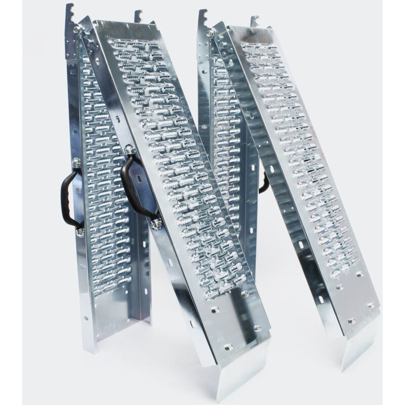 foto del prodotto helloshop26 - set di 2 rampe di carico pieghevoli multiuso binario di collisione in acciaio zincato 180 x 22,5 cm fino a 400 kg grigio 3416096