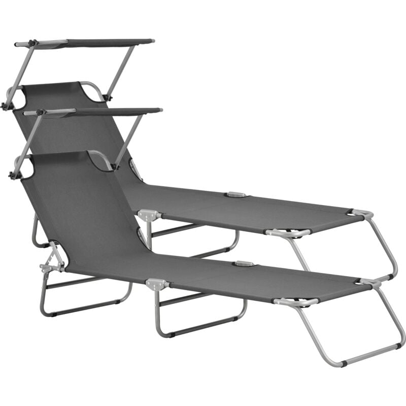 immagine 0 del prodotto helloshop26 set di 2 sdraio con parasole in acciaio poliestere grigio scuro argento