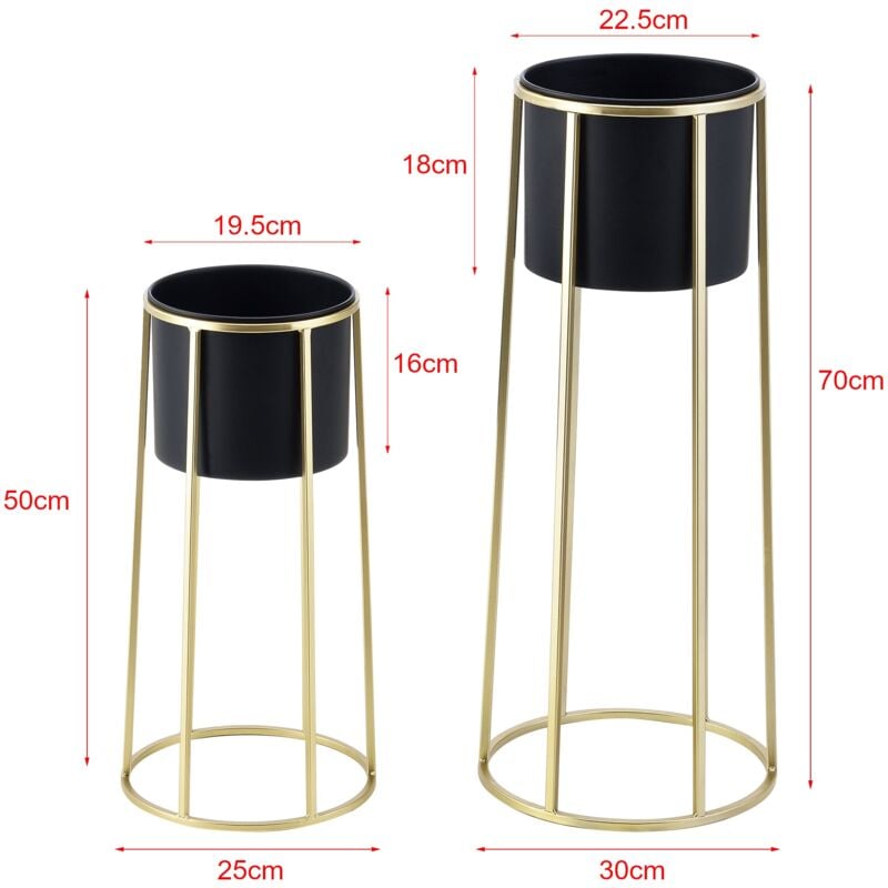 foto del prodotto helloshop26 set di 2 supporti per piante, set vaso da fiori, set coprivaso, set fioriera, vaso in metallo, diverse dimensioni, oro nero