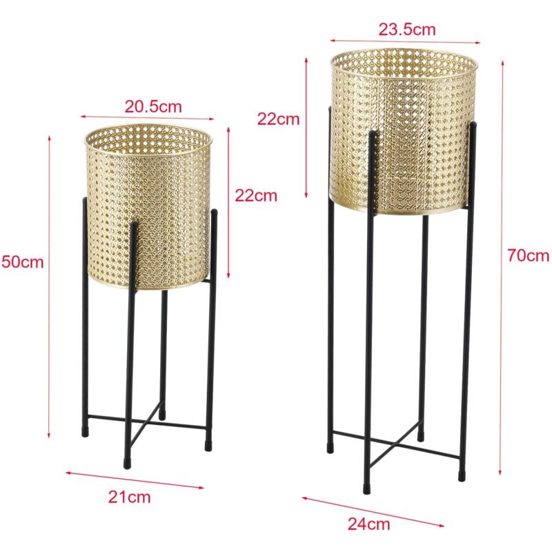 immagine 0 del prodotto helloshop26 set di 2 supporti per piante set vaso da fiori vassoio da fiori vaso in metallo diverse dimensioni oro nero