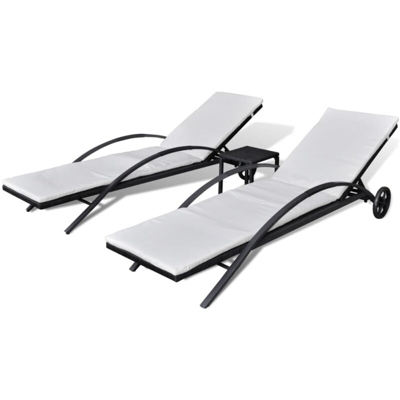 foto del prodotto helloshop26 set di due sdraio da 200 cm con tavolino in resina intrecciata nera