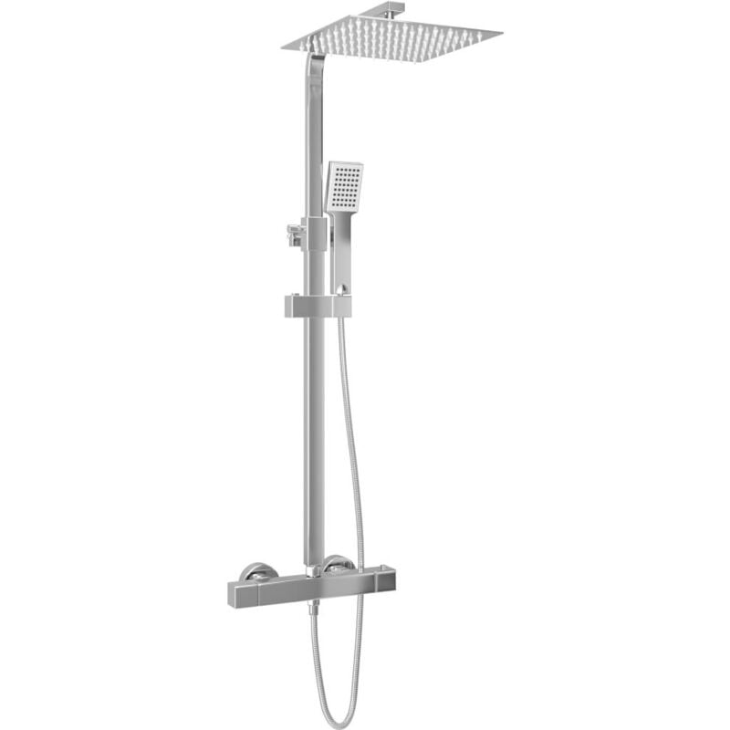foto del prodotto helloshop26 set doccia doppio soffione e termostato doccia palmare soffione quadrato asta doccia regolabile da 80 cm a 120 cm bagno in acciaio