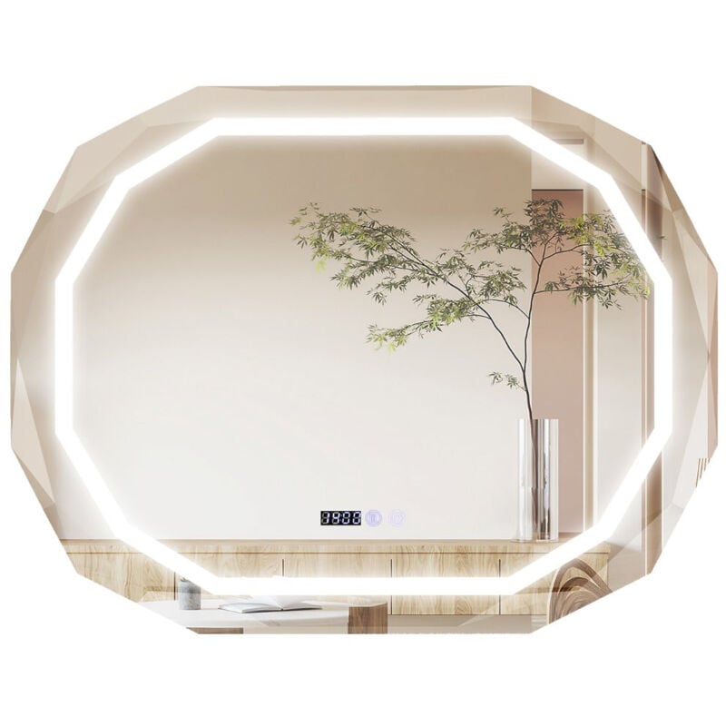 foto del prodotto helloshop26 - specchio bagno ovale con led antiappannamento funzione memory display tempo temperatura infrangibile 200005043