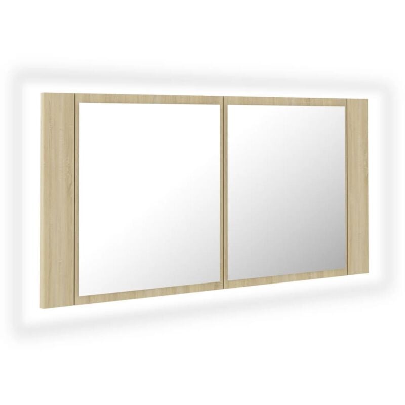 foto del prodotto helloshop26 specchio contenitore da bagno a led 90 x 12 x 45 rovere acrilico