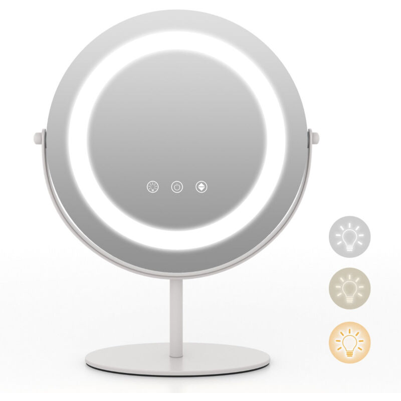 foto del prodotto helloshop26 specchio trucco rotondo 25cm orientabile luce led touch screen rotazione 360 funzione memory supporto in metallo bianco 200005049