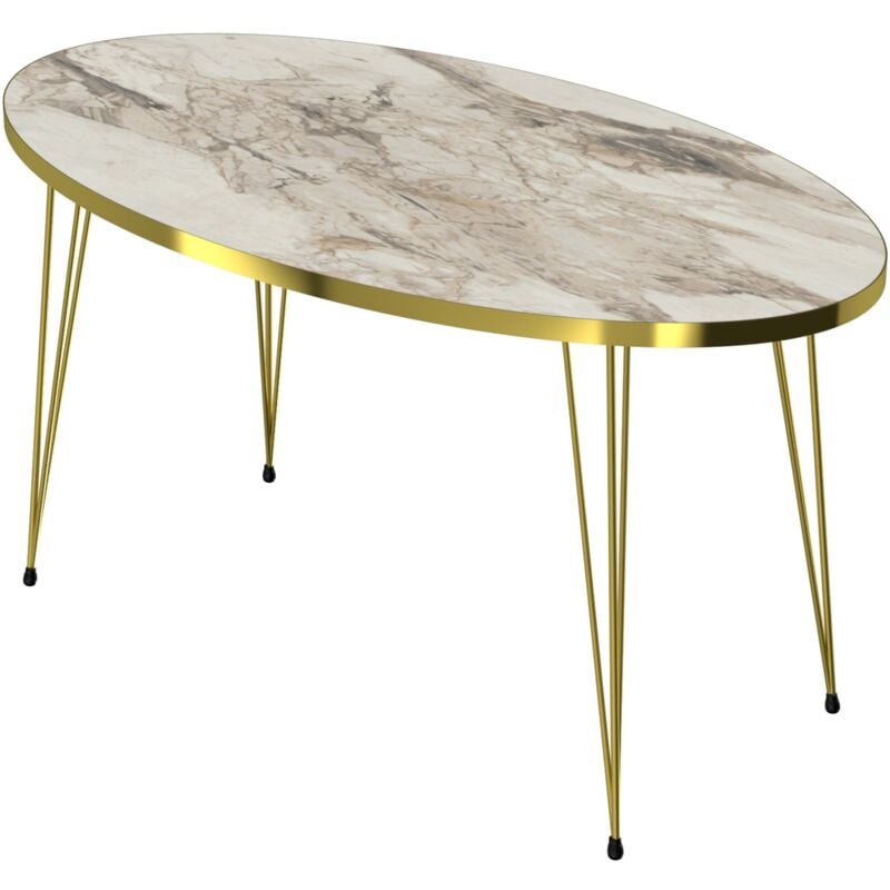 foto del prodotto helloshop26 tavolino ovale 43 x 90 x 50 cm marmo bianco oro 030008509