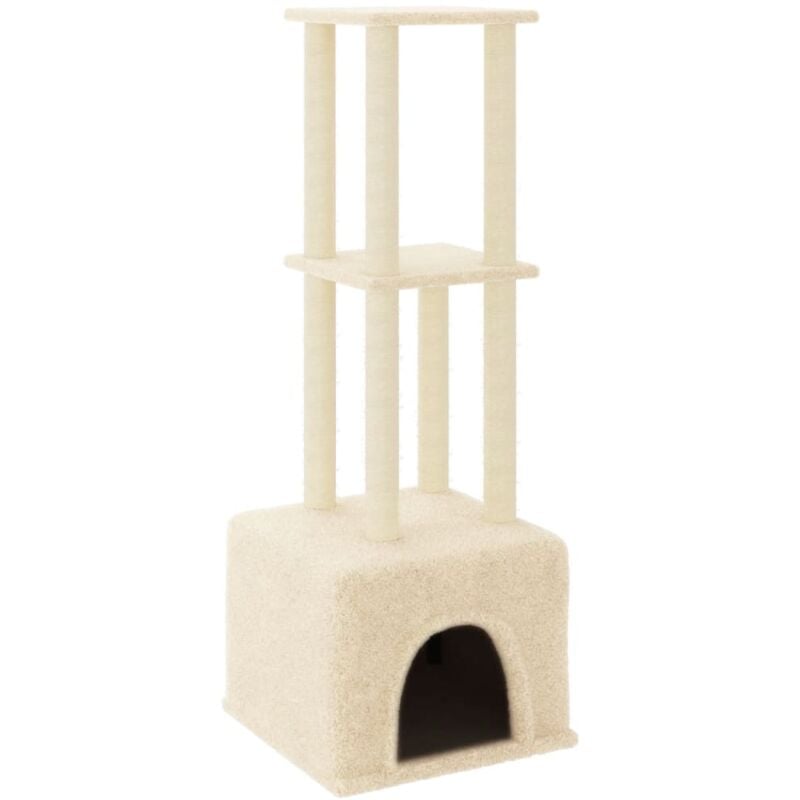 foto del prodotto helloshop26 tiragraffi per gatti mobili torre da arrampicata giocattolo tiragraffi piattaforma da arrampicata con tiragraffi in sisal 133,5 cm crema