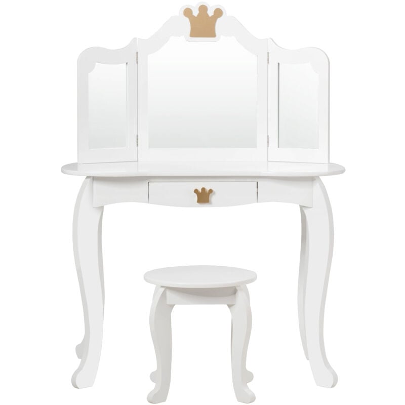 foto del prodotto helloshop26 - toilette per bambini con specchio a tre ante piano removibile sgabello incluso bianco 200004875