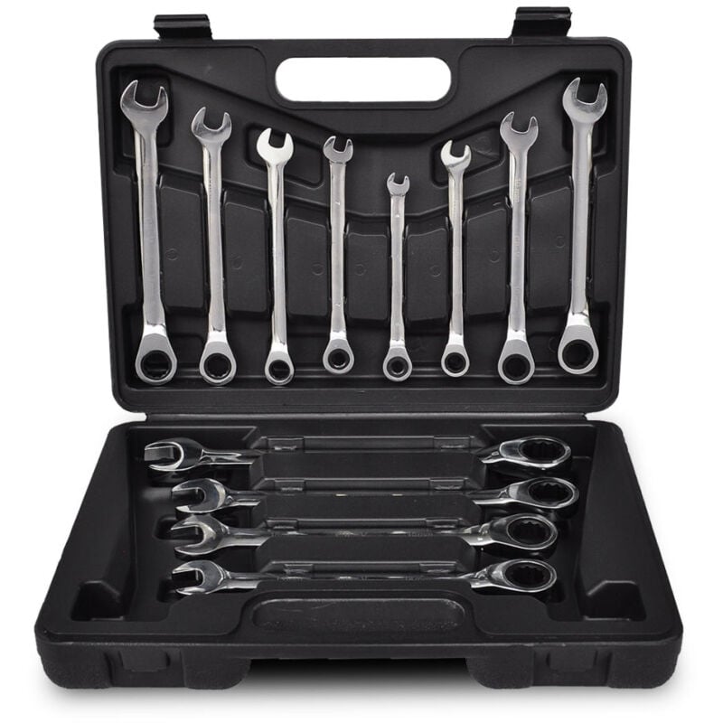 foto del prodotto helloshop26 valigetta set di 12 chiavi combinate a cricchetto attrezzi garage officina fai da te nere