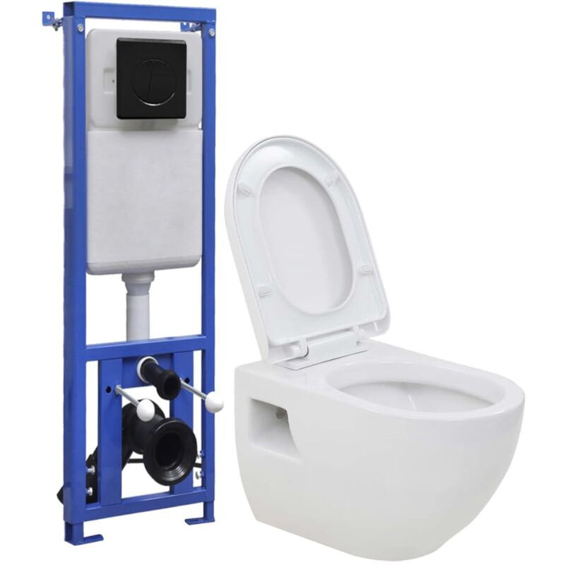 foto del prodotto helloshop26 wc sospeso con serbatoio alto in ceramica bianca a scomparsa
