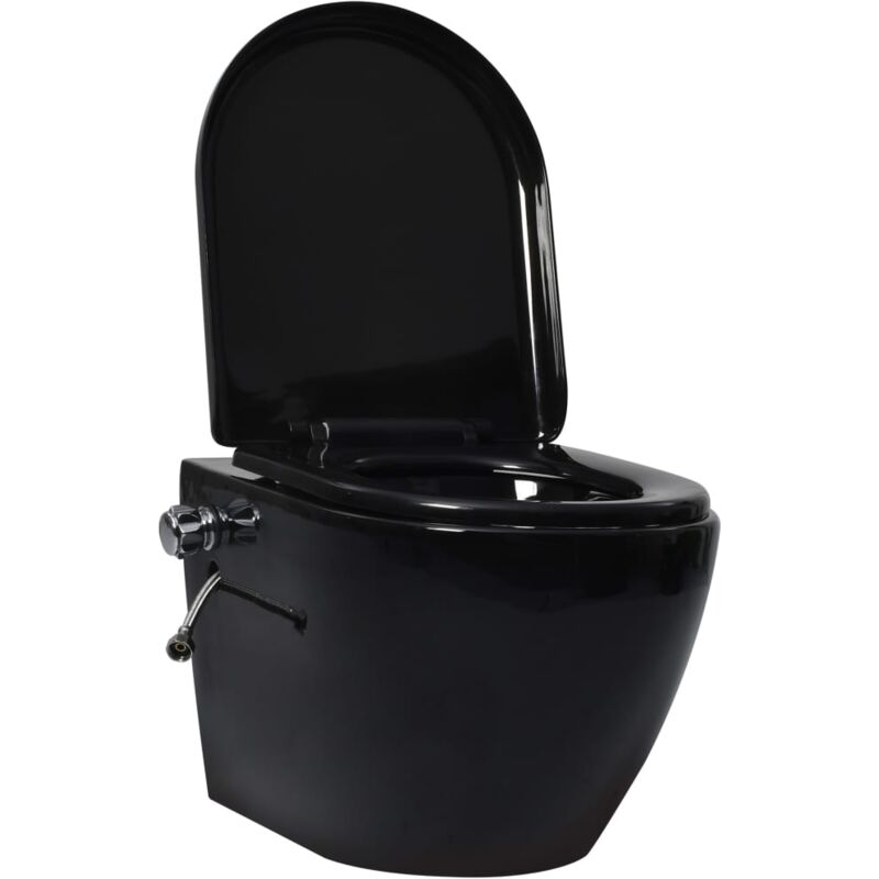 foto del prodotto helloshop26 wc sospeso senza brida con funzione bidet wc sospeso da bagno con funzione rallentata in ceramica nera