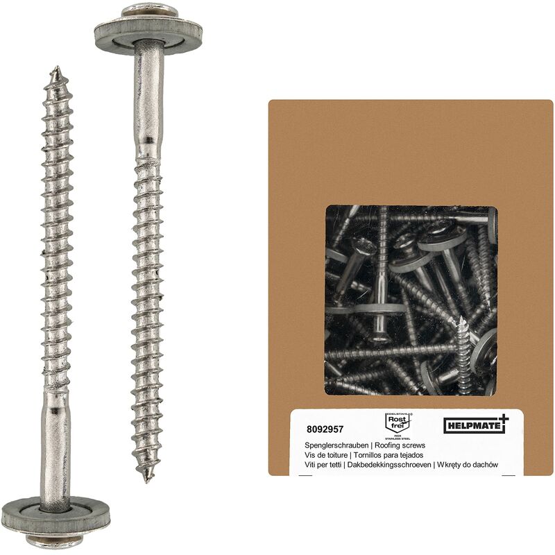foto del prodotto helpmate - viti spengler 4,5 x 65 mm, 50 pezzi, din 7995, in acciaio inox a2, pz2, din 7995, testa cilindrica, con disco e epdm di, argento, 4,5 x 65