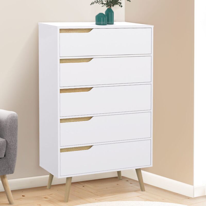 foto del prodotto helsinki cassettiera a 5 cassetti da 60 cm chiffoniera scandinava bianca