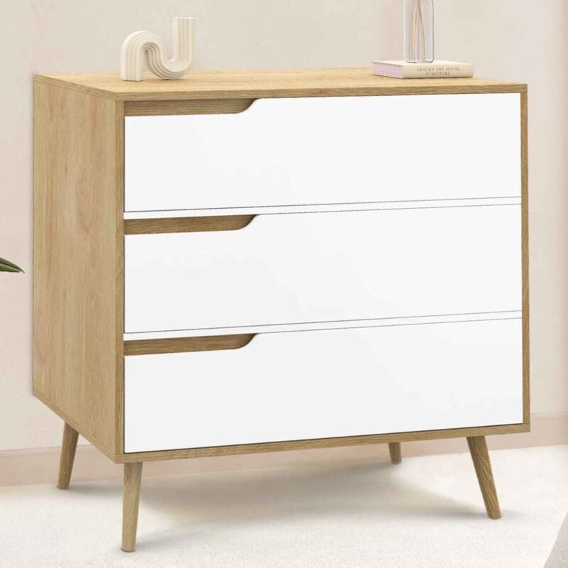 foto del prodotto helsinki cassettone a 3 cassetti da 80 cm legno scandinavo e bianco