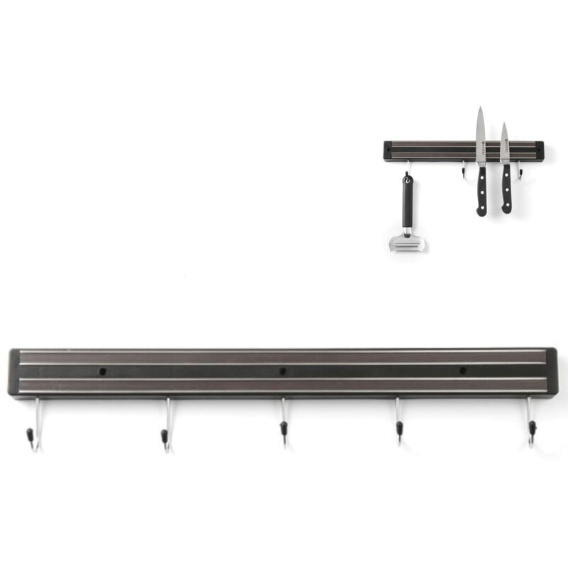foto del prodotto hendi striscia magnetica per coltelli con ganci, lunghezza 450 mm 820308