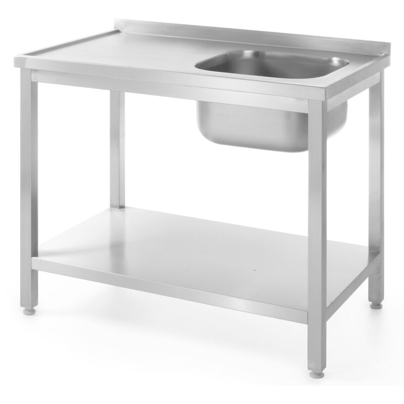 foto del prodotto hendi tavolo, piano di lavoro in acciaio per retrocucina con un lavello e ripiano 100x60 cm destra 811870