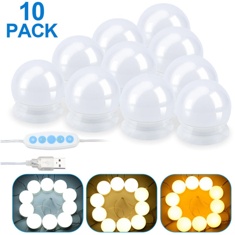 foto del prodotto hengda swanew 10x luci a specchio a led. luce a specchio usb dimmerabile stile hollywoodiano per lo specchio da trucco