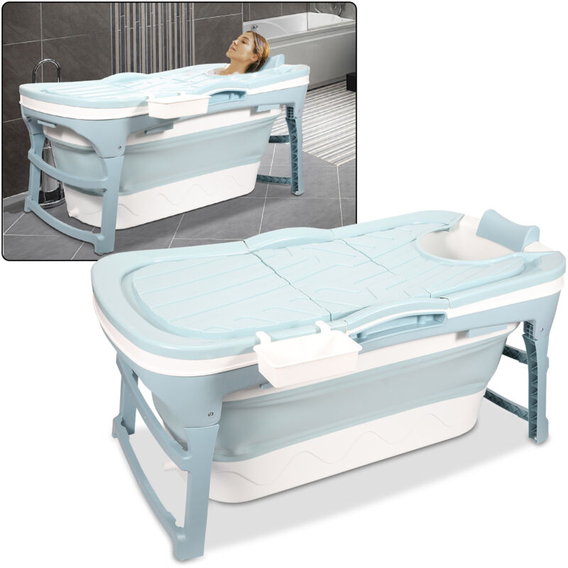 foto del prodotto hengda swanew 118x 60 x 50 cm vasca da bagno pieghevole con coperchio e rulli massaggianti. vasca da bagno portatile. blu