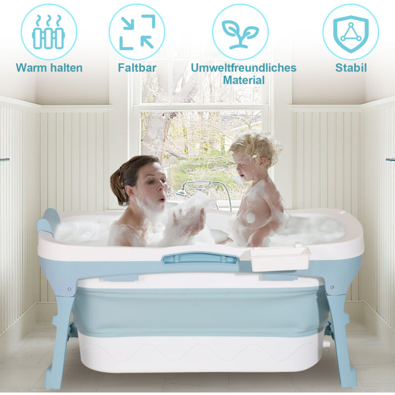 foto del prodotto hengda swanew 118x 60 x 50 cm vasca da bagno pieghevole con coperchio e rulli massaggianti. vasca da bagno portatile. blu