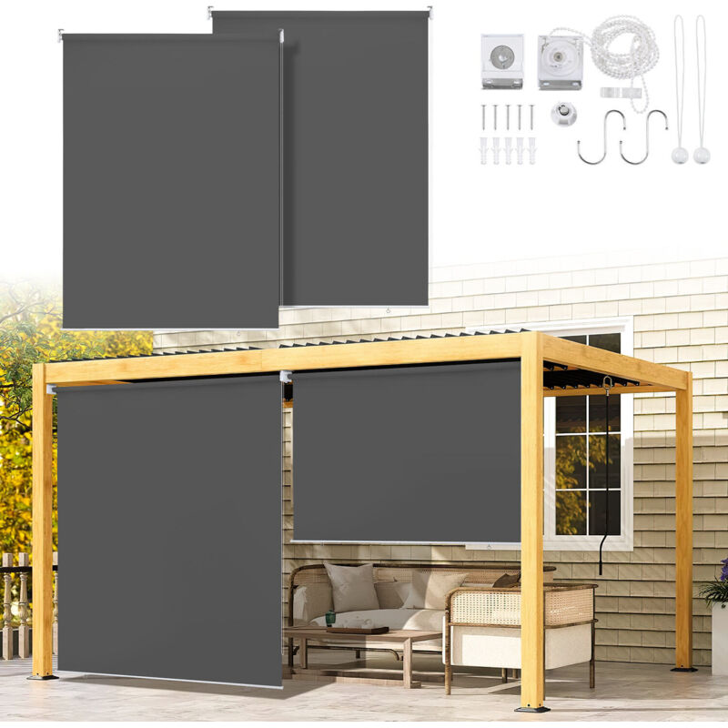 foto del prodotto hengda swanew 2x tenda verticale tenda da esterno per balcone tenda a rullo schermo retrattile da esterno protezione solare 140x140cm antracite