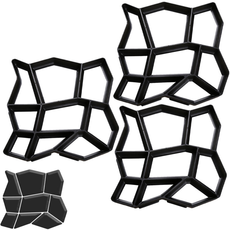 foto del prodotto hengda swanew 3 pezzo stampo di pavimentazione fai da te stampo in calcestruzzo nero 43x43x4cm stampo cassaforma plastica irregolare pavimentazione