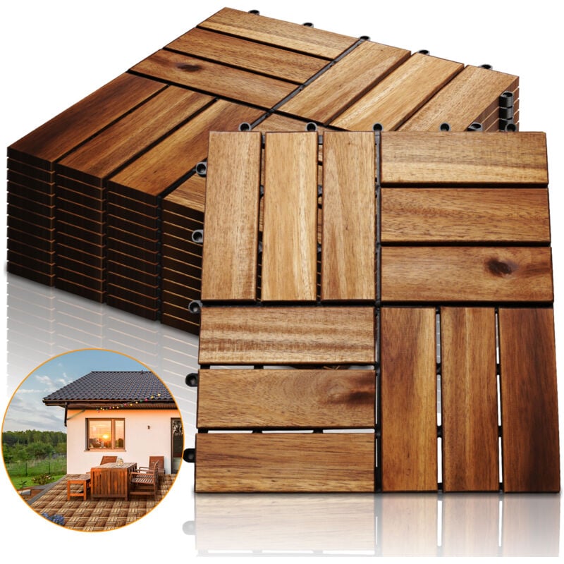 foto del prodotto hengda swanew 55 pezzi di piastrelle in legno realizzate con piastrelle di balcone acacia. rivestimento del pavimento con drenaggio. piastrelle