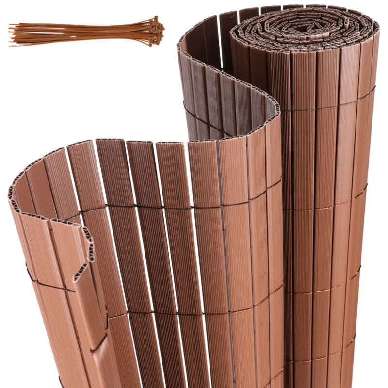 foto del prodotto hengda swanew canisse in pvc per il giardino. recinzione frangivento per balconi. balcone o terrazza a doppia faccia. marrone 140 x 300cm