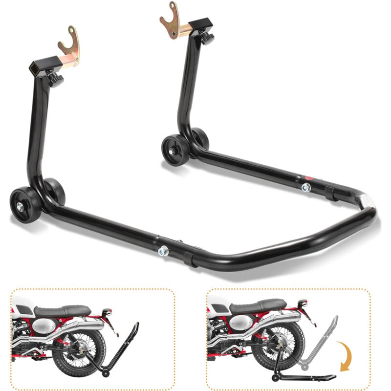 foto del prodotto hengda swanew cavalletto moto posteriore supporto sollevatore moto posteriore su ruote con adattatori in gomma nera