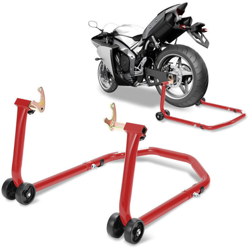 foto del prodotto hengda swanew cavalletto posteriore per moto supporto sollevatore posteriore per moto su ruote con adattatori in gomma rossa