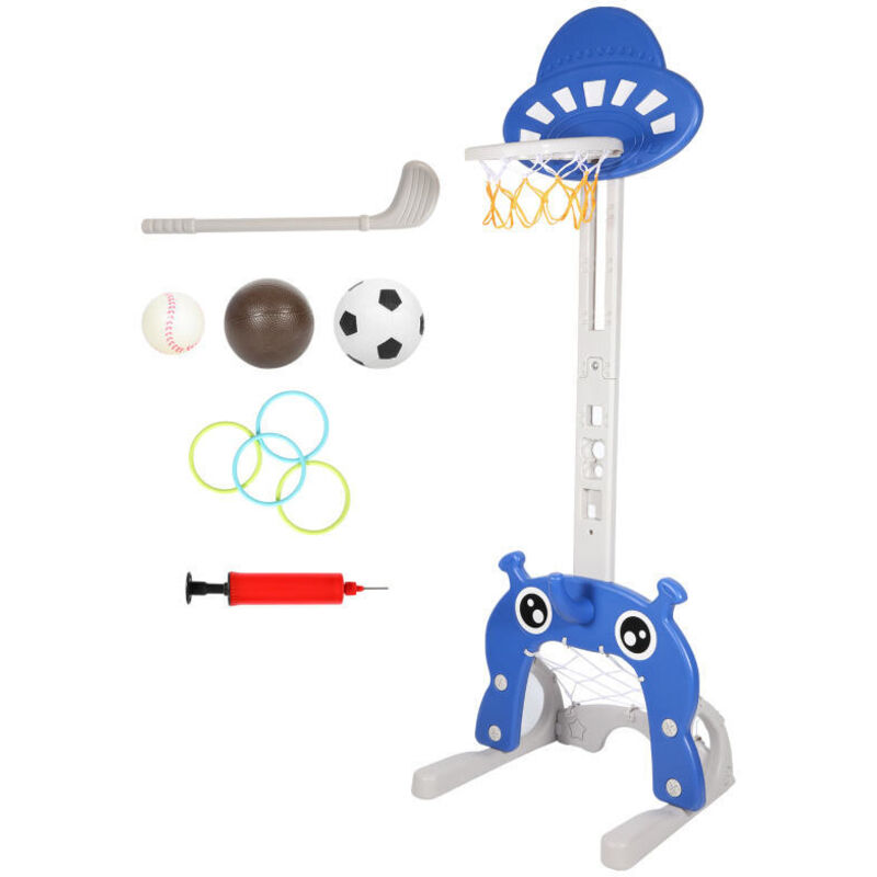 foto del prodotto hengda swanew cestino 4 in 1 per bambini pallone da basket, calcio, lancio dell anello e pallina da golf, blu, adatto a bambini dai 3 anni in su.