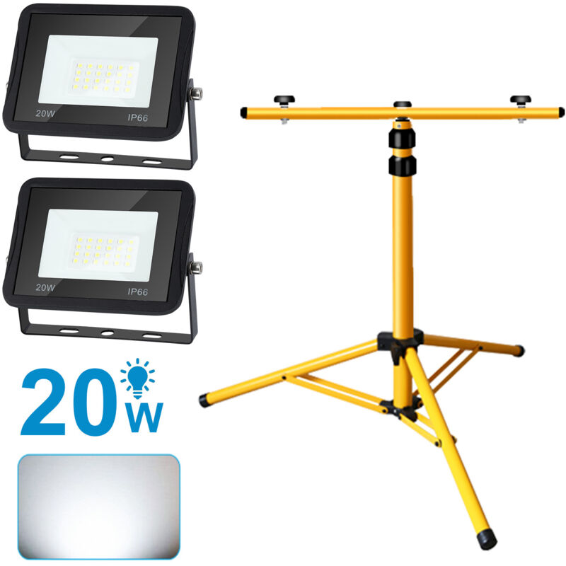 foto del prodotto hengda swanew flater a led con luci da lavoro in treppiedi spotlights building frightlights settlightlights 2x20w cold white