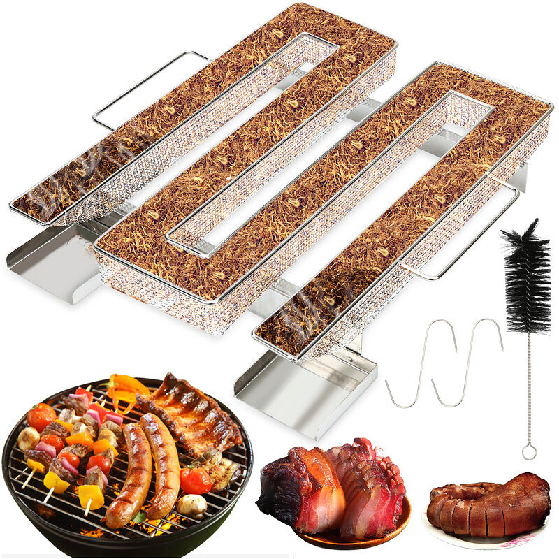 foto del prodotto hengda swanew generatore di fumo freddo 22,5 17,5 4,5 cm cestello in rete per barbecue affumicato in acciaio inossidabile a forma di m argento 