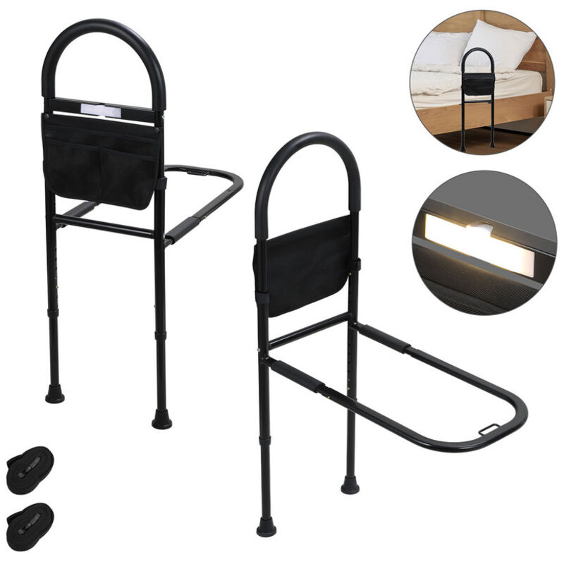 foto del prodotto hengda swanew letto rising aid bed rail fall out guard con borsa di stoccaggio rimovibile altezza regolabile 80 104cm con led