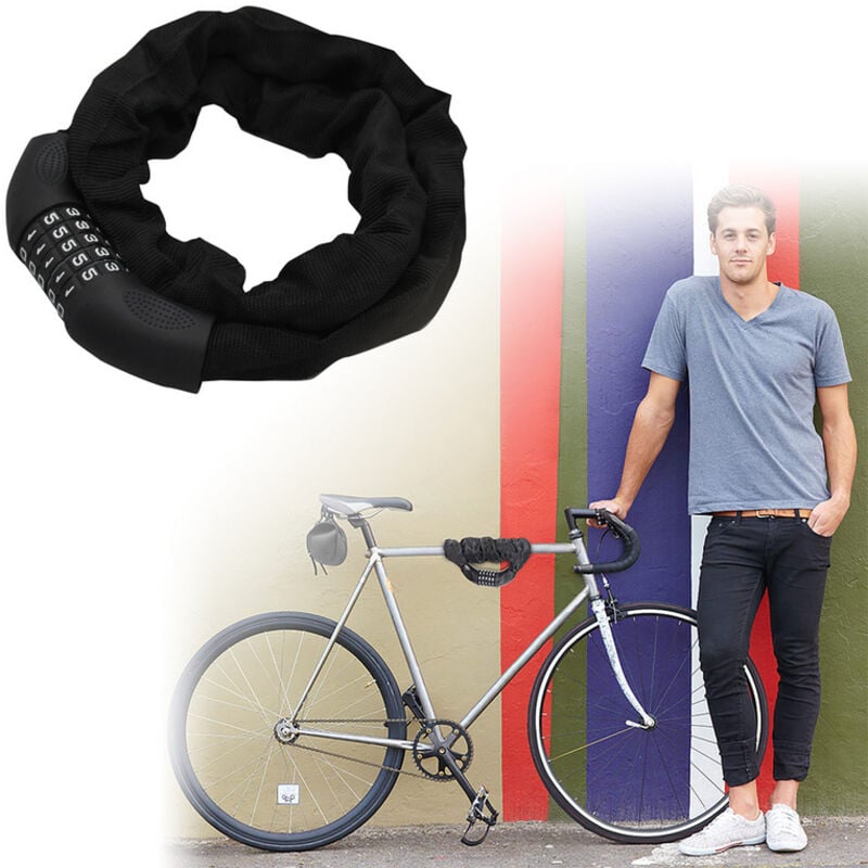 foto del prodotto hengda swanew lucchetto per bici. lucchetto a codice. catena antifurto per moto a 5 cifre. acciaio. 120 cm. nero