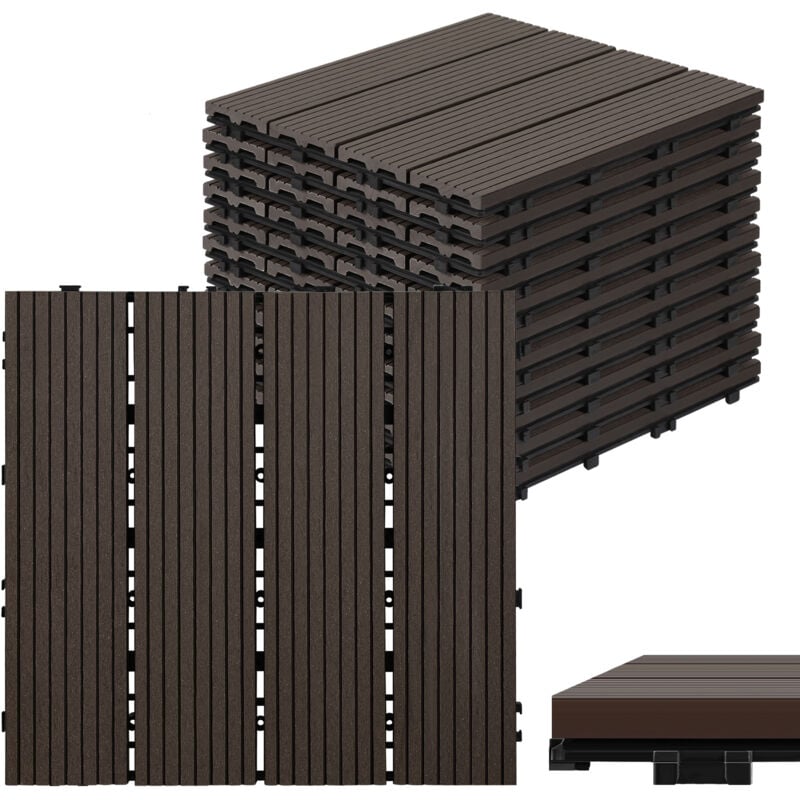 foto del prodotto hengda swanew piastrelle in legno wpc 11x piastrelle per terrazza ciascuna 30 x 30 x 2,2 cm, marrone scuro, 1 m piastrelle a clic wpc, piastrelle
