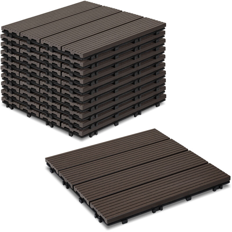 foto del prodotto hengda swanew piastrelle per terrazza in wpc 30x30 cm, piastrelle per balcone da 1 mq, piastrella a clic, marrone scuro, 11 pezzi