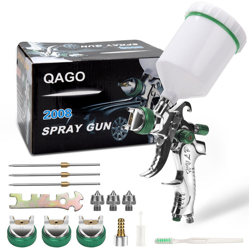 foto del prodotto hengda swanew pistola a spruzzo hvlp con 3 ugelli da 1.4 1.7 2.0 mm 140l min 0.35mpa