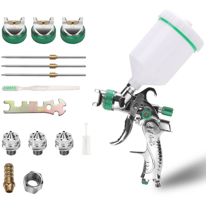 foto del prodotto hengda swanew pistola a spruzzo set 1.4 1.7 2 mm pistola a spruzzo hvlp pistola a spruzzo. ugello 1.4 1.7 2 mm