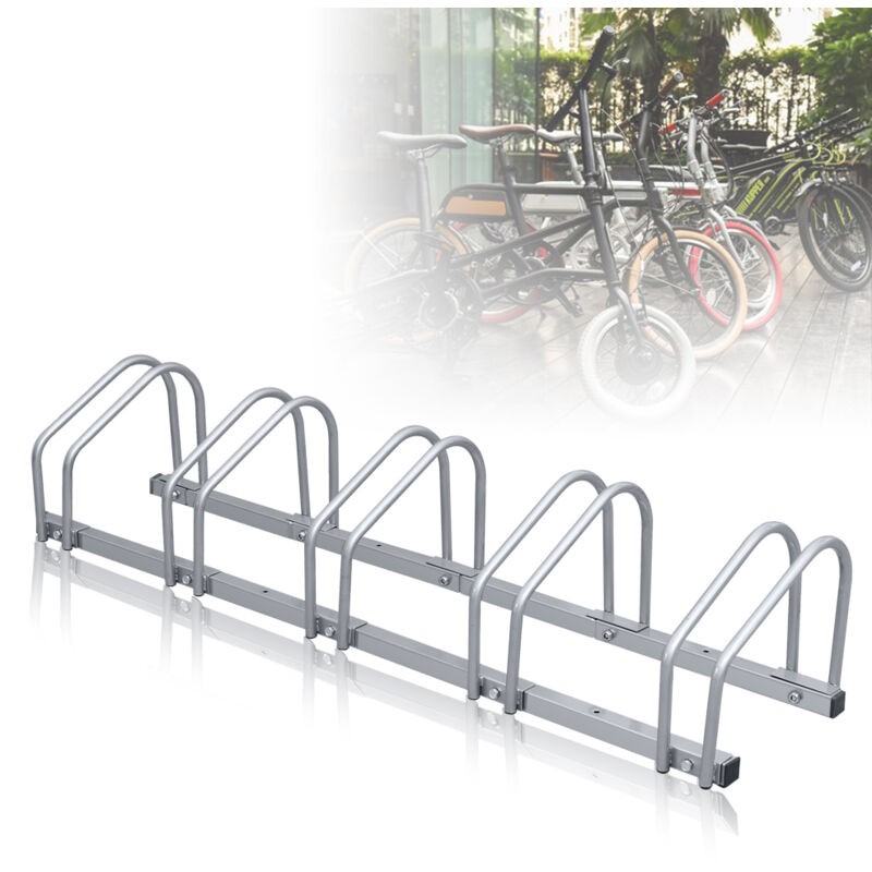 foto del prodotto hengda swanew portabici per 5 bici, 130x32x26cm, portabici in acciaio zincato, fissaggio a pavimento parete, per pneumatici con larghezza da 3,5 a
