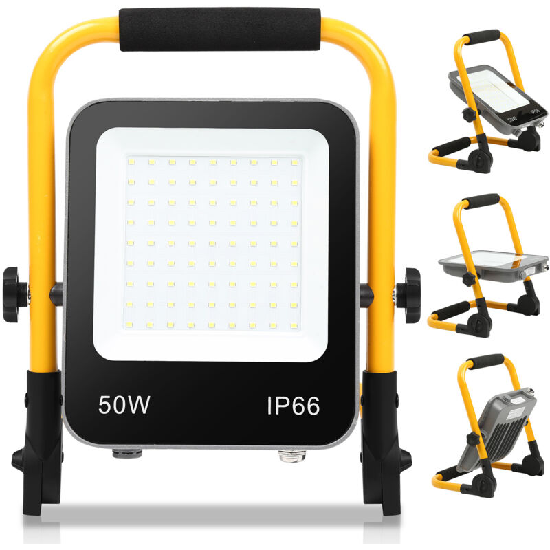 foto del prodotto hengda swanew proiettore led con treppiede giallo proiettore esterno con presa faretto illuminazione di sicurezza 50w