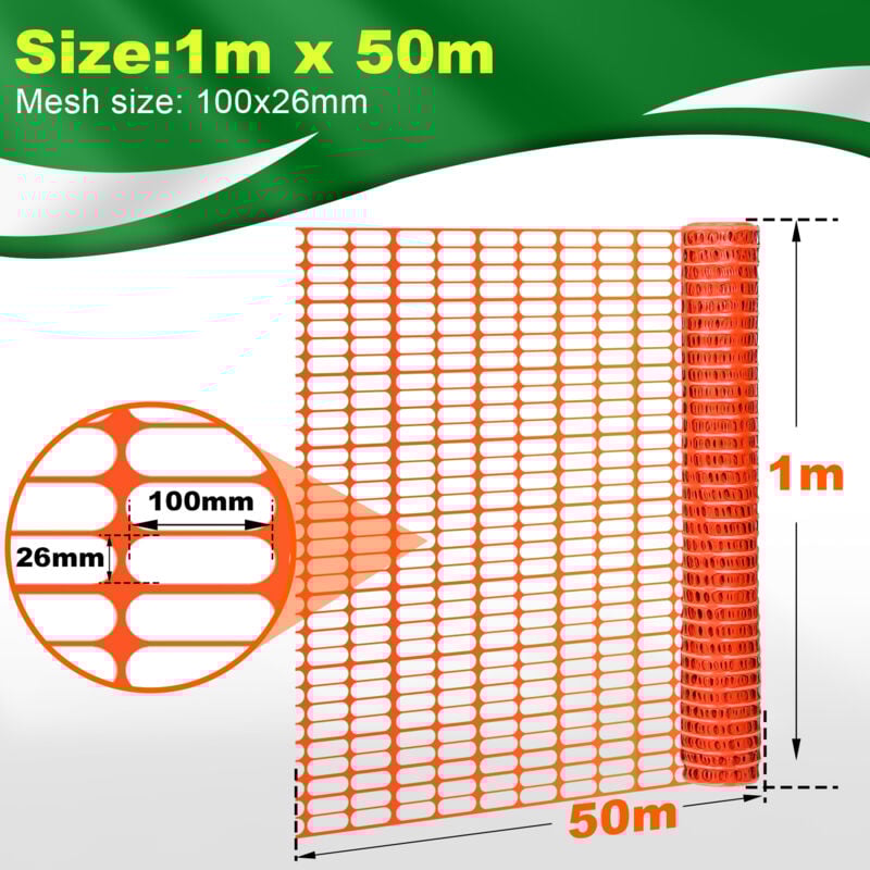 foto del prodotto hengda swanew recinzione di protezione in plastica, recinzione mobile 1 rotolo da 1 x 50 m rete di sicurezza arancione barriera di segnalazione
