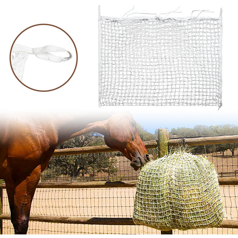 foto del prodotto hengda swanew rete da fieno maglia bianca borsa da fieno a forma di fieno per tutta la giornata grande borsa per mangime con piccoli fori per