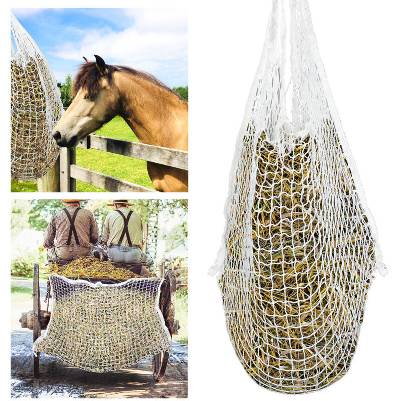 foto del prodotto hengda swanew rete da fieno maglia bianca borsa da fieno a forma di fieno per tutta la giornata grande borsa per mangime con piccoli fori per