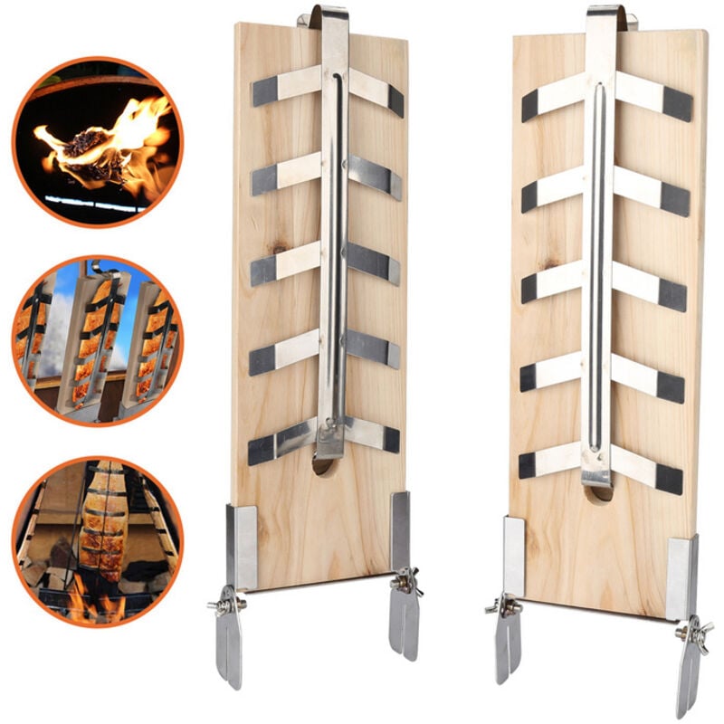 foto del prodotto hengda swanew salmon flame board set di 2 supporti regolabili salmon board grill tavola di legno grill