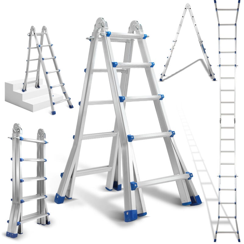 foto del prodotto hengda swanew scala multifunzionale scala multiuso scala telescopica in alluminio argento fino a 150 kg 4x5 513 cm