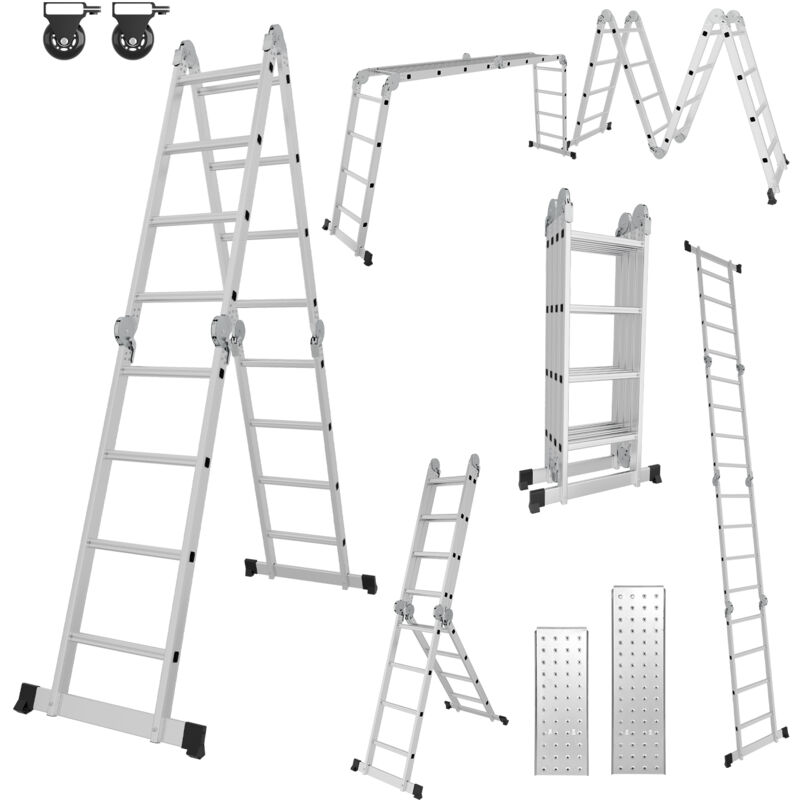 foto del prodotto hengda swanew scala multifunzione in alluminio,scala multifunzione 470cm, scala pieghevole 6 in 1 con 2 rotelle e piattaforma, scala multifunzione