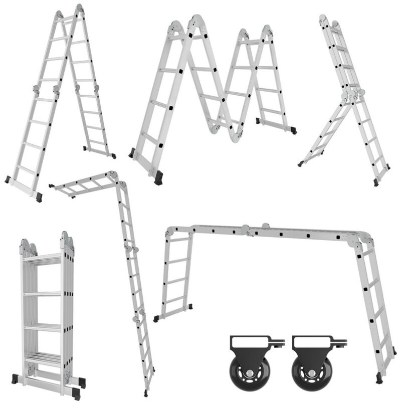 foto del prodotto hengda swanew scala pieghevole snodata 4x4 gradini, trabattello multifunzione, distanziatore a muro, scaletta, 2 piastre pianale di lavoro