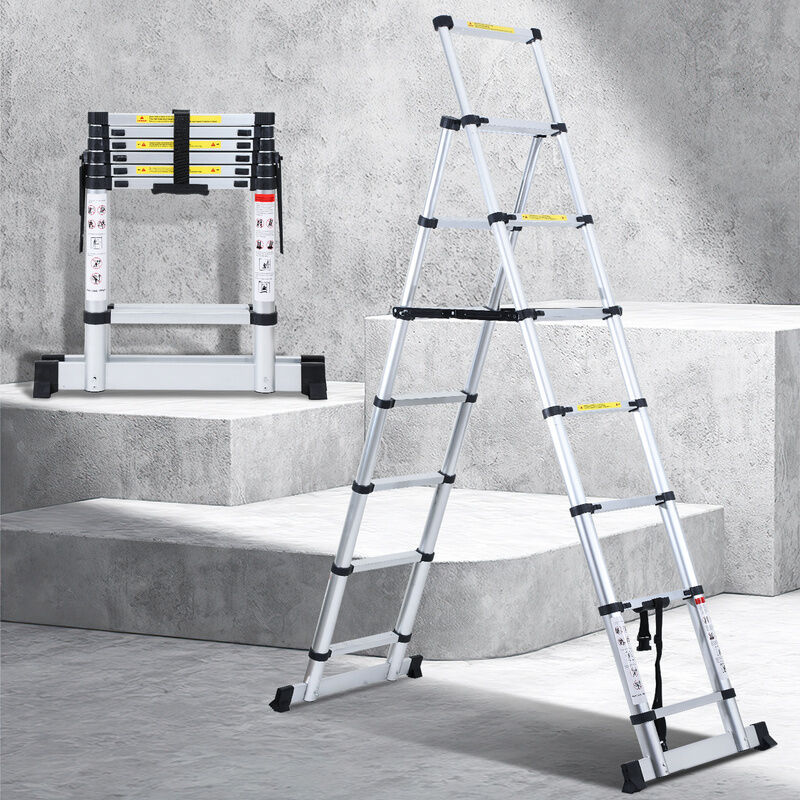 foto del prodotto hengda swanew scala telescopica 1.7m 2.0m fino a 150 kg scala a gradini stabile in alluminio con trave di equilibrio carico massimo 150 kg